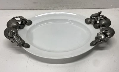 Vagabond House Stoneware Tray. 22 inch Long Pewter Ocean Motif -Platter - Image 1 of 4