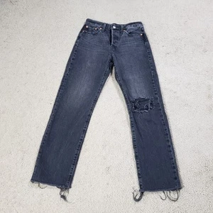 Levi's Womens Wedgie Straight Jeans 26x28 Black Raw Hem Distressed Goth Rocker - Picture 1 of 14