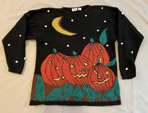 Vintage Halloween Sweater Jason Maxwell Pumpkin Jack O Lantern L - Picture 1 of 17