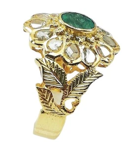 Impresionante Anillo Diamante Esmeralda Oro 22k Amarillo Artesanía Joyería Auténtico 4.9g Talla 7 - Imagen 1 de 12