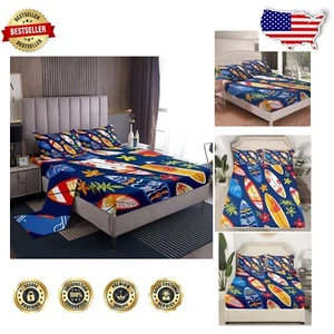 Ocean Surfing Twin Sheet Set - Deep Pocket Bedding for Kids in Tropical Style - Picture 1 of 8