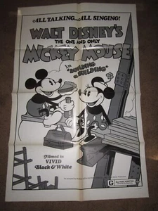 Póster original de la película Mickey Mouse en Building a Building 1974 Walt Disney en blanco y negro - Imagen 1 de 5