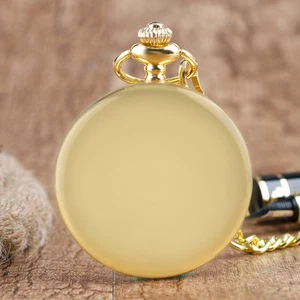 Vintage Gold Smooth Full Hunter Castle Men Women Quartz Pocket Watch FOB Chain - Picture 1 of 6