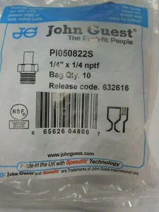John Guest Acetal Copolymer Stem Adapter Gray 1/4" NPTF PI050822S - 10 Pack - Picture 1 of 2
