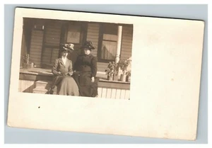 Vintage 1910's RPPC Postcard Photo of Two Women Sitting on Front Porch Steps - Picture 1 of 2