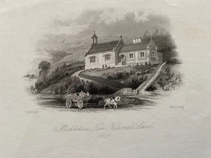 Impresión antigua de 1848; Mickleham, New National School, Surrey after Allom - Imagen 1 de 2
