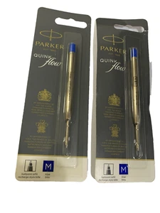2 x Parker Quink Flow Ballpoint Pen Refill Blue Ink With Medium Nib Quick-Drying - Picture 1 of 3
