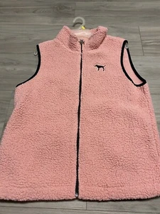 Victoria’s Secret PINK Women’s Size Large Full Zip Sherpa Vest Pink EUC - Picture 1 of 15
