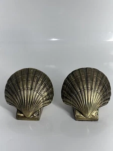 Vintage Messing Maritim Muschel Muschel Buchstützen dick und schwer 2 Pfund Marke PMC - Bild 1 von 5