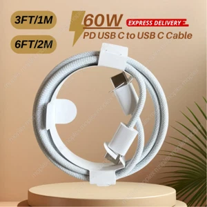 60W USB-C to USB-C Cable PD Fast Charger Data Cord For iPhone15/Plus/ProMax/iPad - Picture 1 of 10