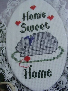 VTG NOP 1992 Designs For The Needle Cross Stitch Kit 2006 Home w Sleepy Grey Cat - Picture 1 of 7