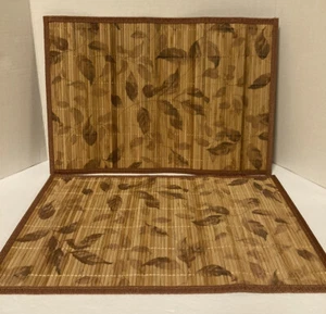 2er Set Bambus Tischsets 17 1/2” x 12” Tiki Schilf Blätter getrimmt hellbraun - Bild 1 von 5