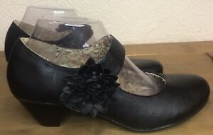 Nature’s Own Ladies Black Flower Shoes Uk 6 Strap Floral Lined Cuban Heel Comfy
