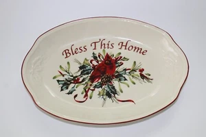 Bendice este hogar"" ovalado plato de acebo cardinal ovalado de 11 pulgadas de Lenox Winter Greetings "Bless This Home - Imagen 1 de 6