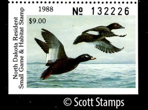 ND7 1988 North Dakota Duck Stamp - MNH - White-winged Scoters - Picture 1 of 1