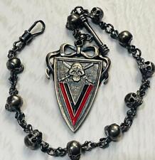 Antique WWI Silver Enamel Skull Pocket Watch Chain Fob-19th Death Glory Regiment