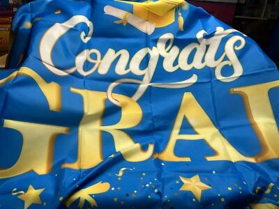 Banner de Graduación - Felicitaciones Grado - Azul y Dorado - 43" x 74" Foto 1 de 3
