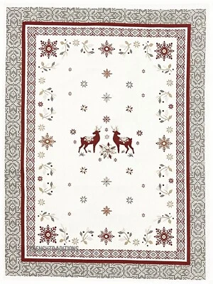 Kitchen Towel Reindeer's Edelweiss Snowflakes Holly Noel #2 Made in France - Image 1 of 2