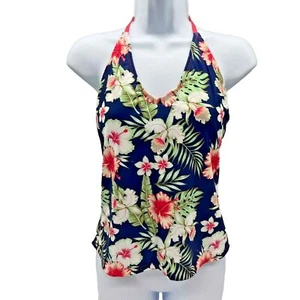 Bobbie Brooks Floral Halter Swim Top V Neck Tie In Back XL Beach Vacation Summer - Picture 1 of 10
