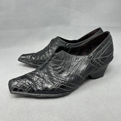 Anthropologie Hispanitas 西班牙黑色皮革高跟鞋浅口乐福鞋 38 — 第 1/4 张图片