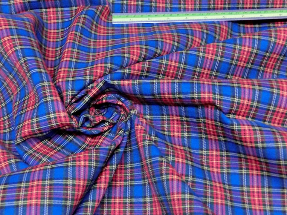 Blue Red Green Plaid Tartan Woven Cotton Fabric 44"W Drape Tablecloth Dress BTY - Image 1 of 1