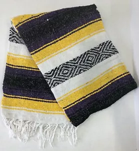 FALSA Mexikanische Decke Handgewebt RASTA Serape Überwurf Yogamatte LAKERS FARBE Gelb - Bild 1 von 5