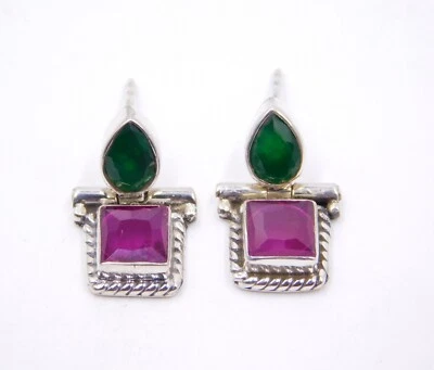 4.50 Gm Lab-Created multi Cut Gemstone 925 Sterling Silver Stud Earring 0.8" - Image 1 of 2