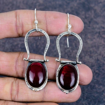Pendientes de joyería de plata de acero 925 hechos a mano con piedras preciosas de labradorita con flash rojo Foto 1 de 4