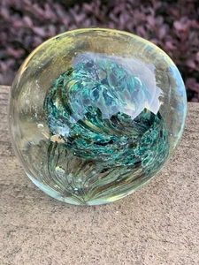 Glas Briefbeschwerer Mehrfarbig Grün Klar Design Mundgeblasen 3,5" - Bild 1 von 11
