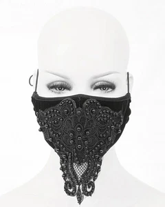 Devil Fashion Gothic Face Dust Mask Mouthguard Black Velvet Beaded Lace Reusable - Picture 1 of 5