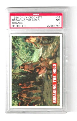 1956 TOPPS DAVY CROCKETT #32 BREAKING THE HOLD ORANGE BACK PSA 7 NM - Image 1 of 2