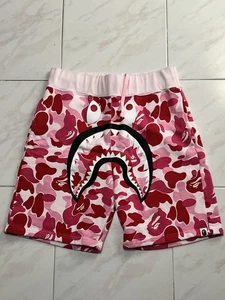 A Bathing Ape Bape Red Pink Camp Shark Shorts Men M Authentic  - Picture 1 of 3