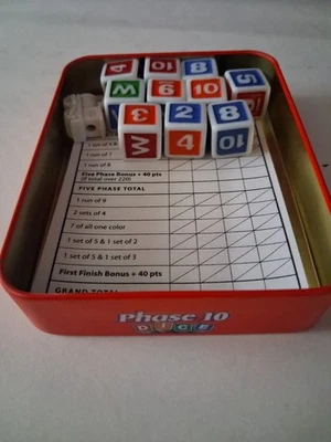 Phase 10 Dice Game. Instructions,Score Sheets and Dice Included. Missing Cover - Image 1 of 4
