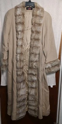 Gabardina vintage Alorna para mujer crema 100 % lana puños de piel sintética talla grande Foto 1 de 4