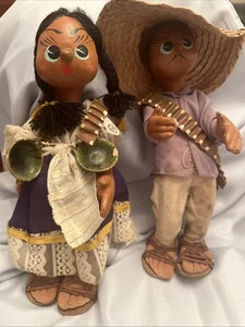 Muñecas de arte popular vintage mexicanas de mediados de siglo de tela de papel maché pintadas a mano - Imagen 1 de 23
