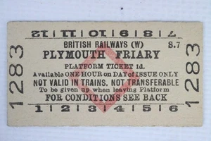 Billete de plataforma BR British Railways (W) Plymouth Friary Station - Imagen 1 de 2