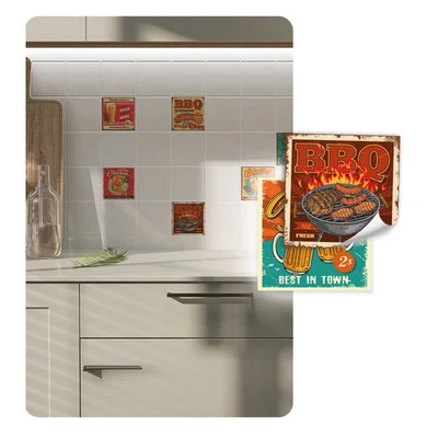 Fliesenaufkleber Set Aufkleber Folie Selbstklebend Küche Bad Y074-19 Vintage BBQ - Bild 1 von 4