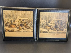 Par de sujetalibros vintage impresos Currier e Ives - Imagen 1 de 6