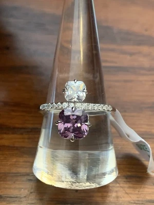 Anel Bomb Party tamanho 8 taco esterlina RBP6458 ametista CZ .925 prata esterlina  - Imagem 1 de 4