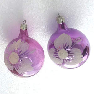 2 Vintage SIlver Glass Christmas Ornament Xmas Tree USSR Antique Decor Flowers - Picture 1 of 4