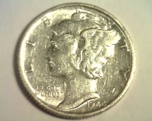 1940-S MERCURY DIME ABOUT UNCIRCULATED AU NICE ORIGINAL BOBS COINS FAST 99c SHIP - Picture 1 of 2