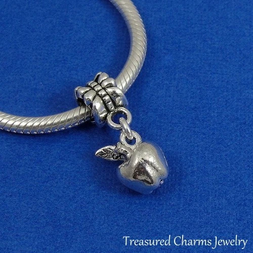 Encanto de cuentas colgantes de manzana plateadas fruta comida profesor escuela se adapta a pulsera europea Foto 1 de 1