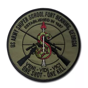 US Army OD GREEN Sniper School gestickter Aufnäher 5" Durchmesser, Wachsunterlage 2024 - Bild 1 von 2
