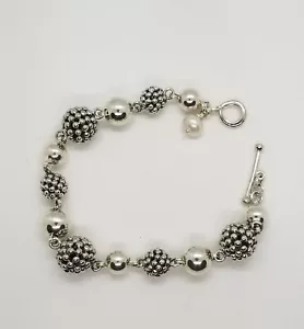 Michael Dawkins Sterling Silver Starry Night Pearl Beaded Toggle Bracelet - Picture 1 of 7