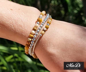 Pulseras apilables hechas a mano con plata de ley y ágata con cordones locos. - Imagen 1 de 11