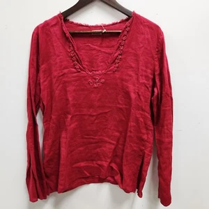 Max Studio Special Edition Long Sleeve Linen Top Size Large Red Distressed - Picture 1 of 13