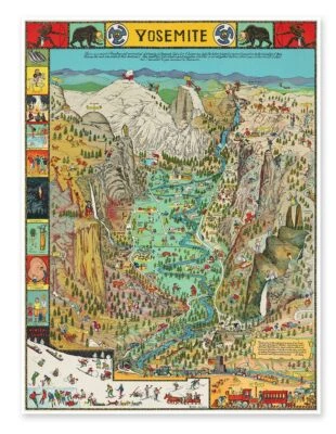 ANTIGUOS MAPS Yosemite National Park Pictorial Map circa 1931 | Art Print Poster Vintage Decor