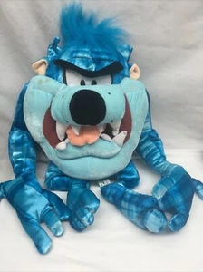 Rare 15” Taz Plush Six Flags Beach Looney Tunes Tazmanian Devil Blue Plaid - Picture 1 of 6