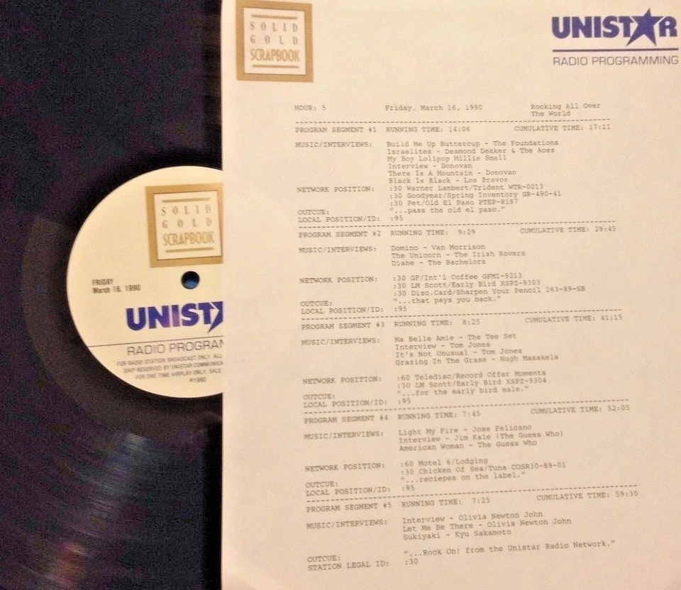 RADIO SHOW 3/16/90 ROCKIN THE WORLD: OLIVIA NEWTON JOHN w/INTERVIEW, TEE SET - Image 1 of 1