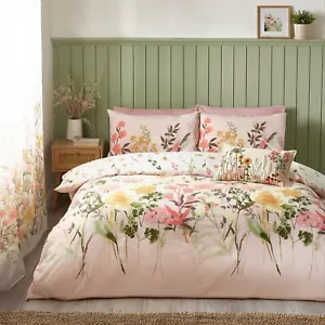 Catherine Lansfield Countryside Floral Reversible Duvet Cover Bedding Set Pink - Picture 1 of 14